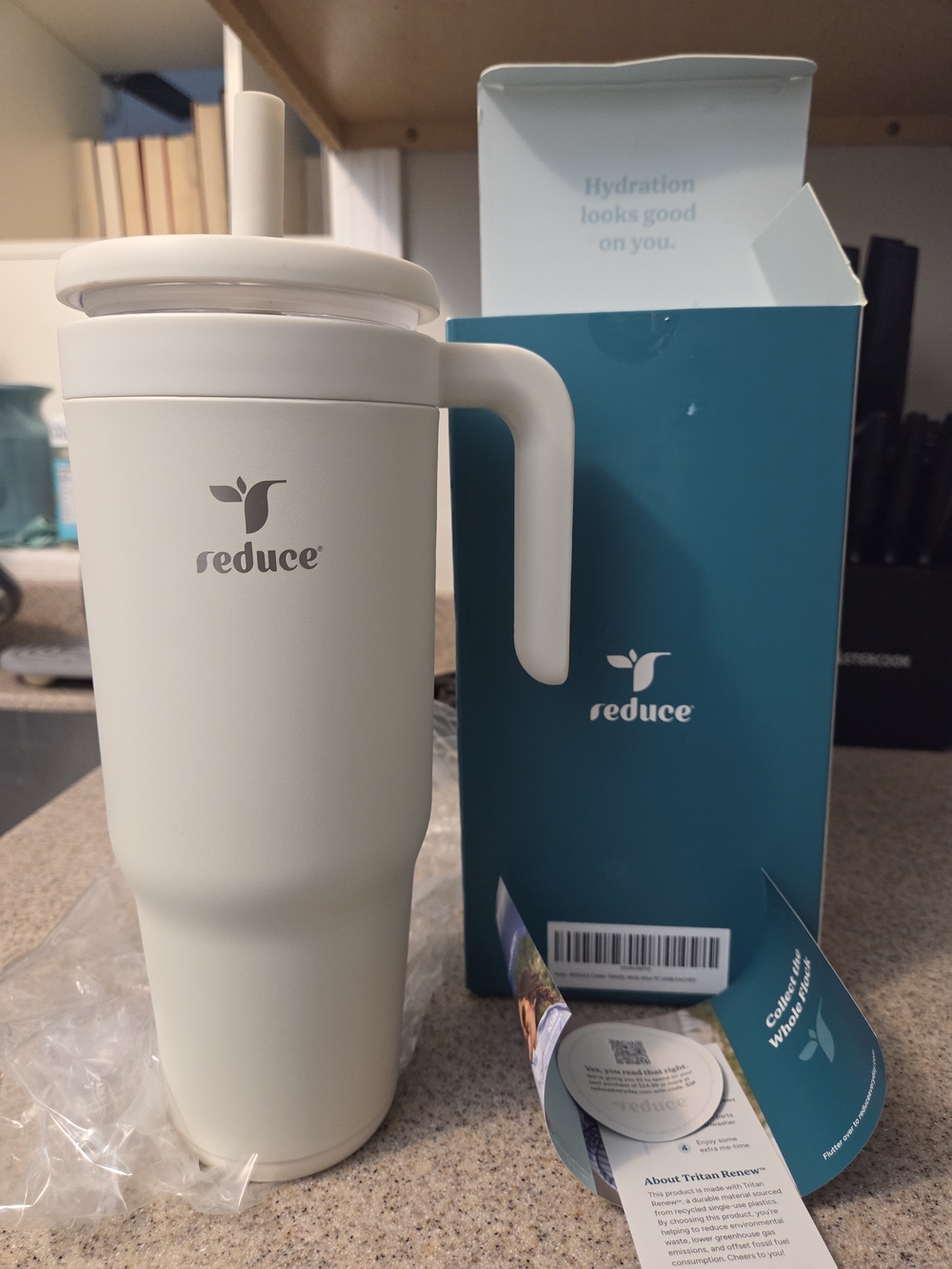 Reduce Matte White 40 Oz Travel Mug with Handle